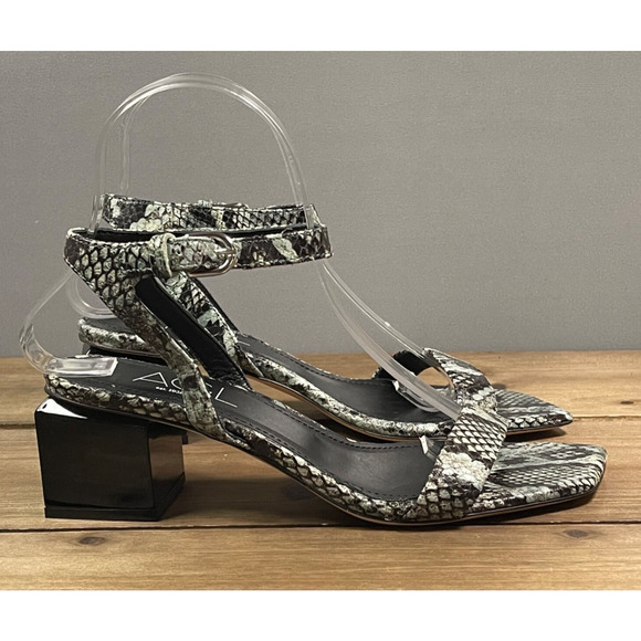 AGL Women's Angie Strap Sandals Size 36.5 Black Blue Leather Snakeskin Block - Picture 1 of 16